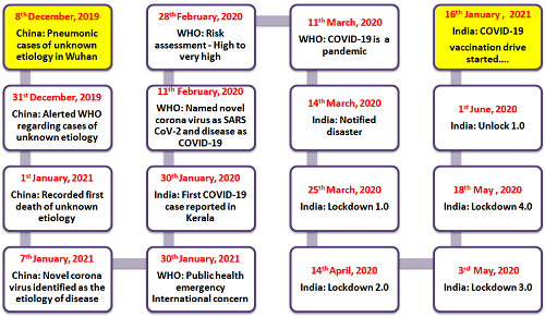 Figure 1: Chronological key events in the COVID-19 Pandemic, from 8 December 2019 to 16th January 2021.