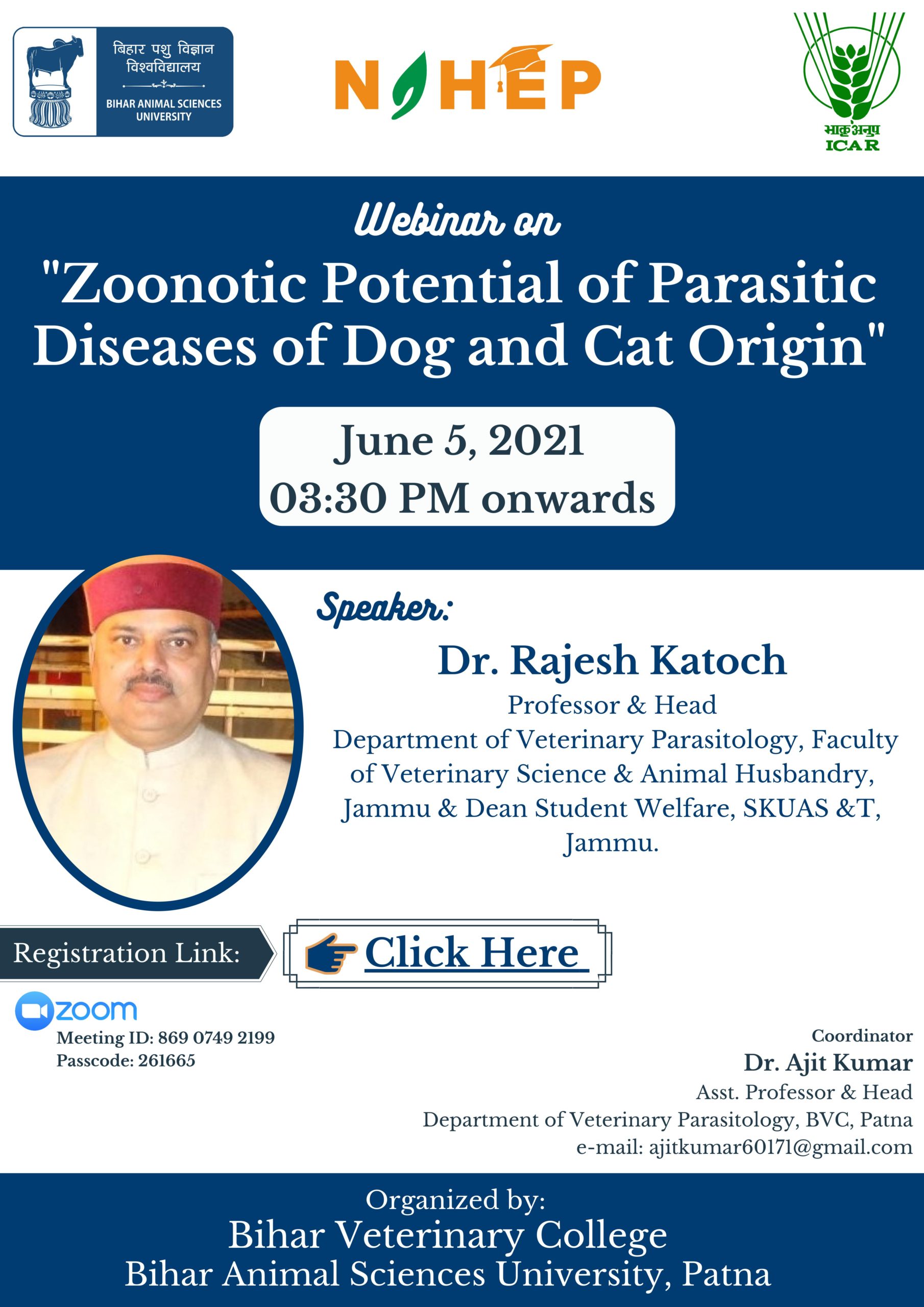 Webinar on Zoonotic Potential of Parasitic Diseases of Dog and Cat